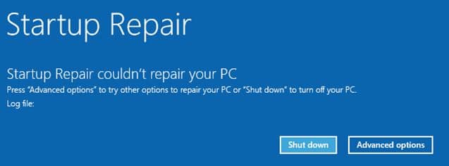 startup repair couldn't repair your PC
