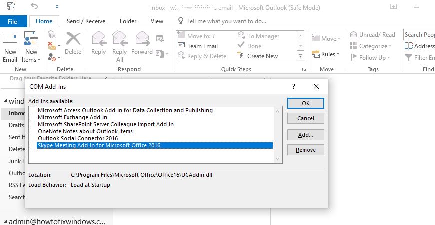 Disable Outlook Add-ins