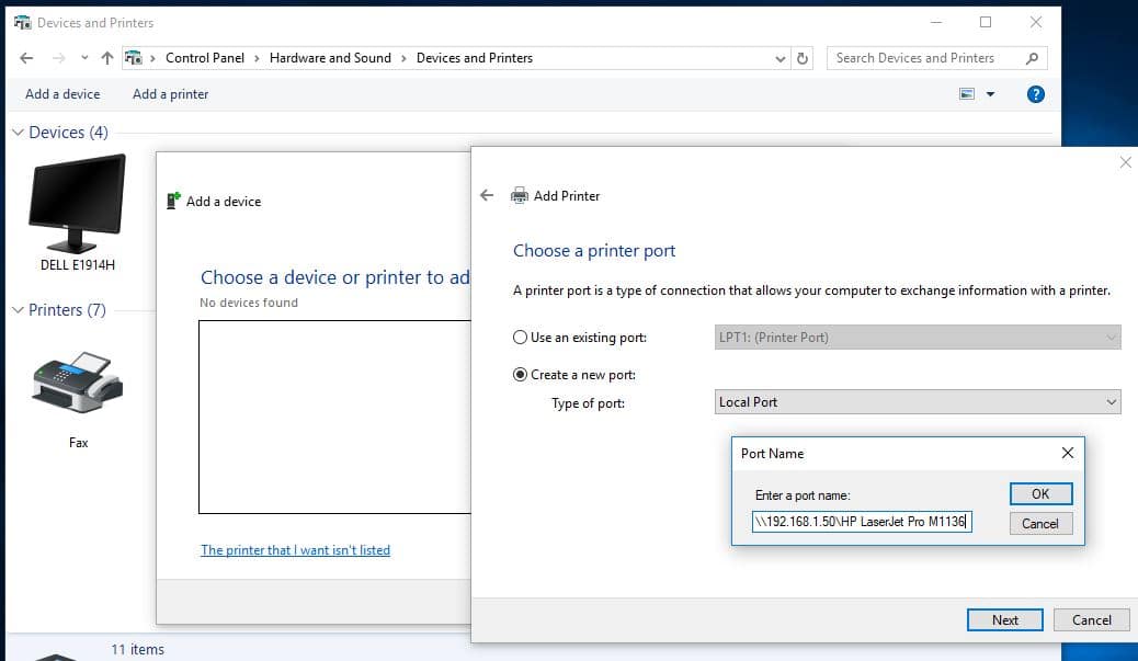 Create a New Local Port for printer