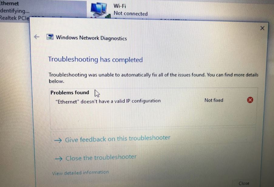 Ethernet doesn’t have a valid IP configuration Windows 10