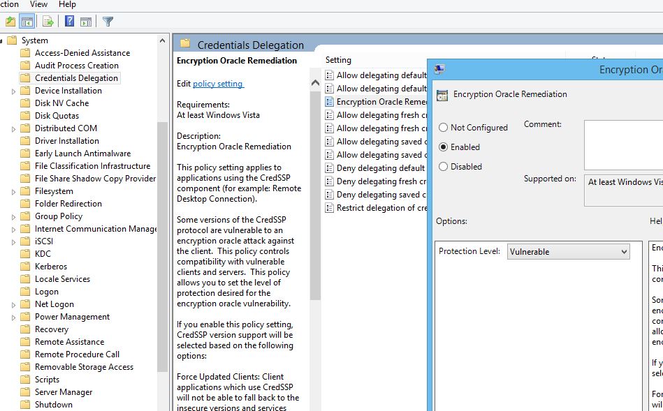 group policy to change the Credential Delegation