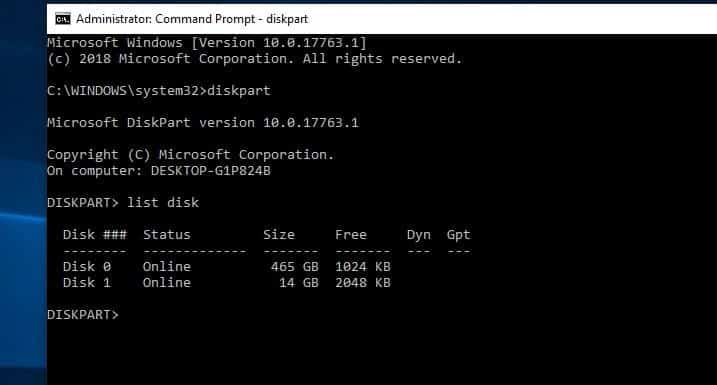 list disk command