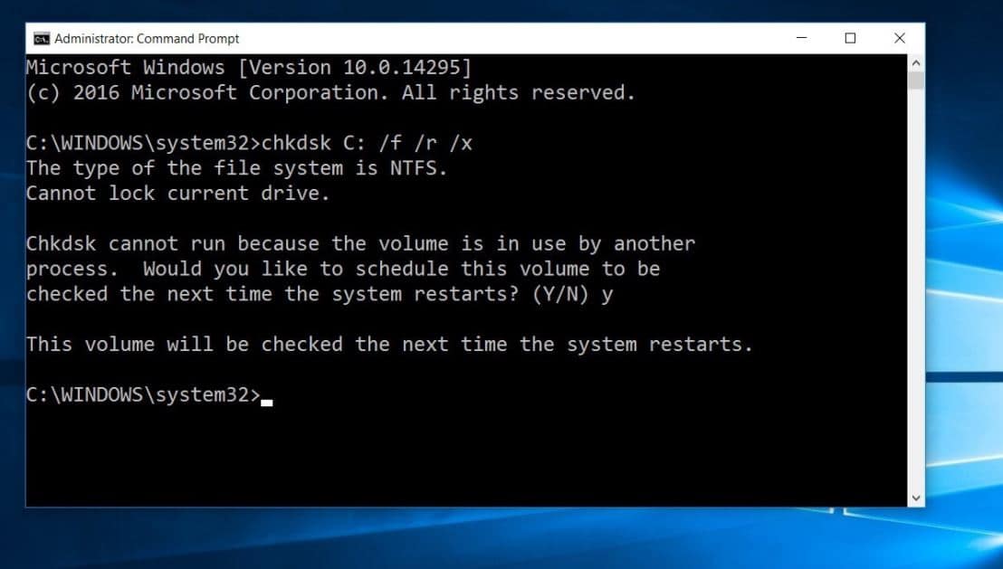 run chkdsk command with parameters