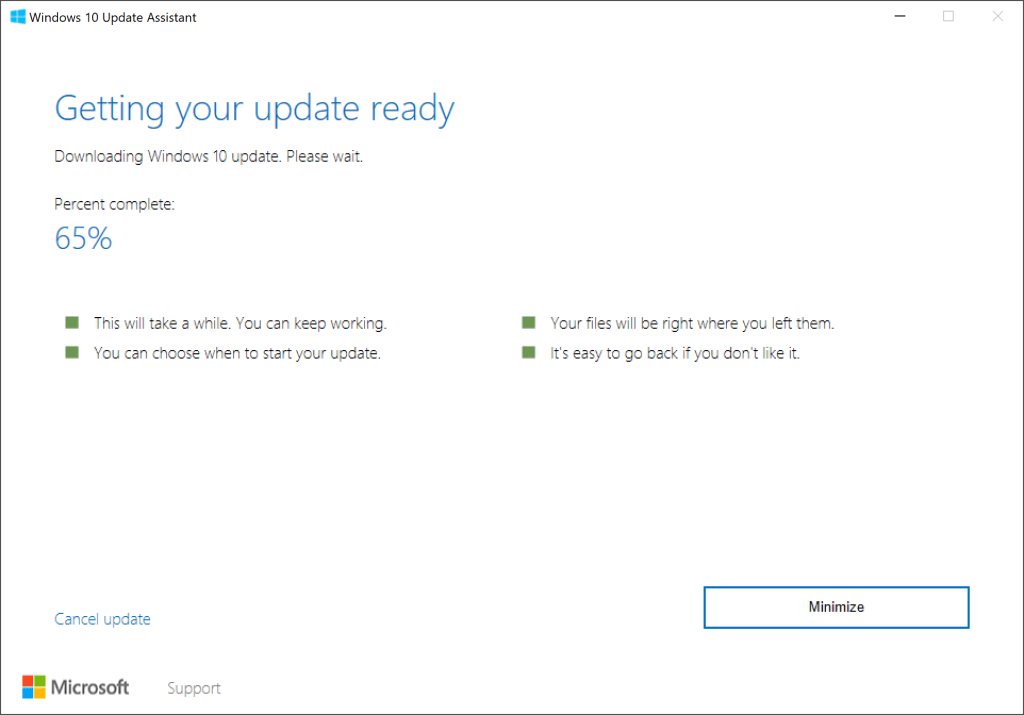 Windows 10 Update Assistant downloading updates