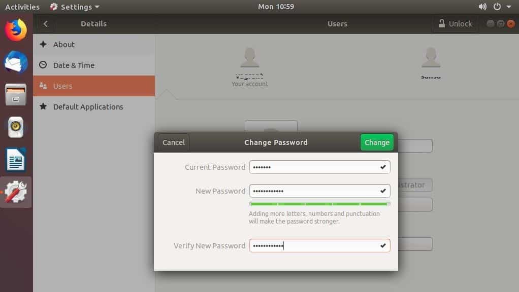 change password in Ubuntu using terminal