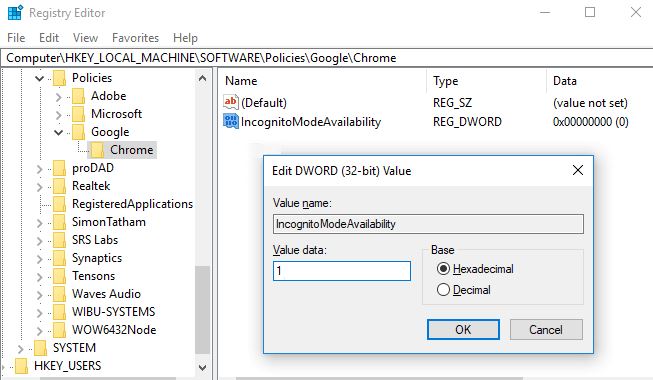 Disable Incognito Mode in Chrome Windows 10
