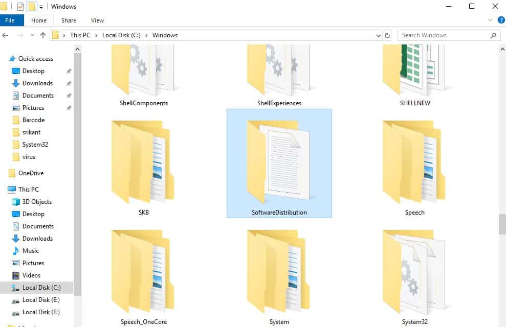 software distribution folder windows 10