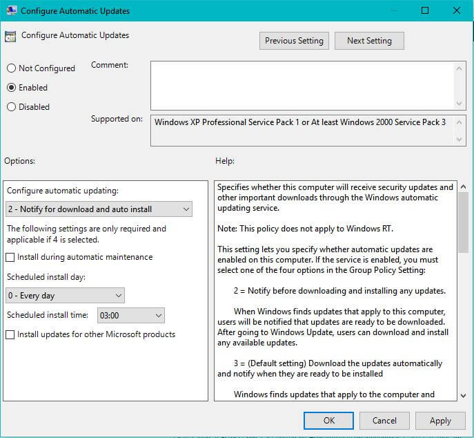 windows 10 stop updates group policy
