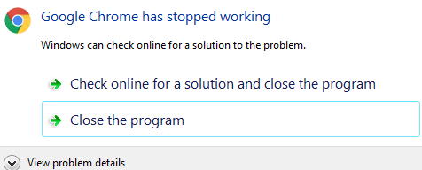 Google chrome has stopped working