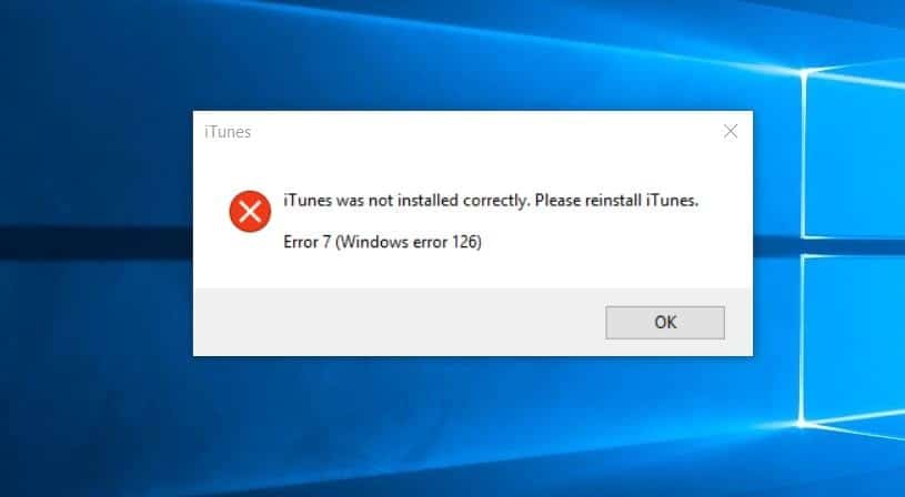 iTunes error 7 (Windows error 126)
