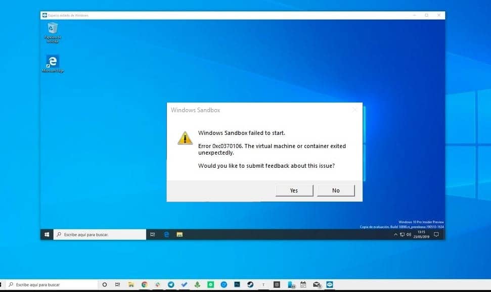 Windows sandbox error 0xc0370106