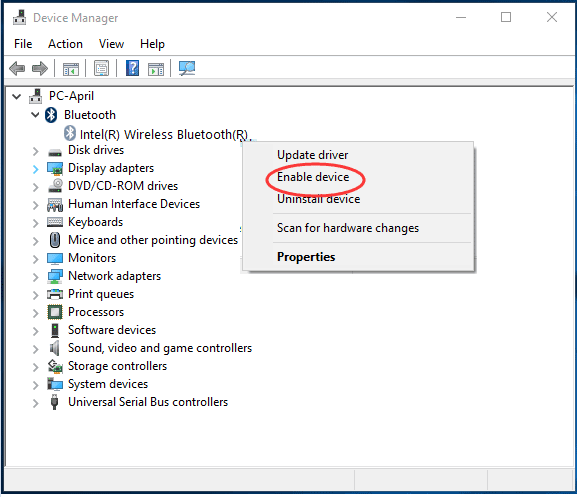 Enable Bluetooth driver