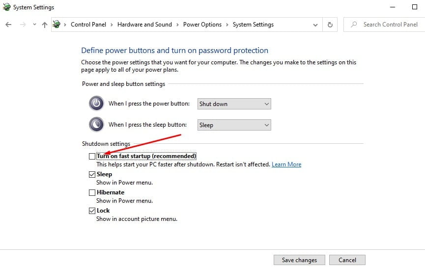 Turn on or off Fast startup Windows 10