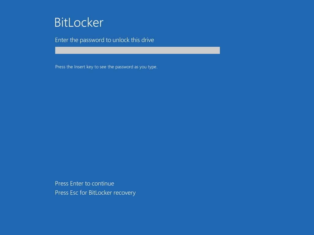 Bitlocker password screen