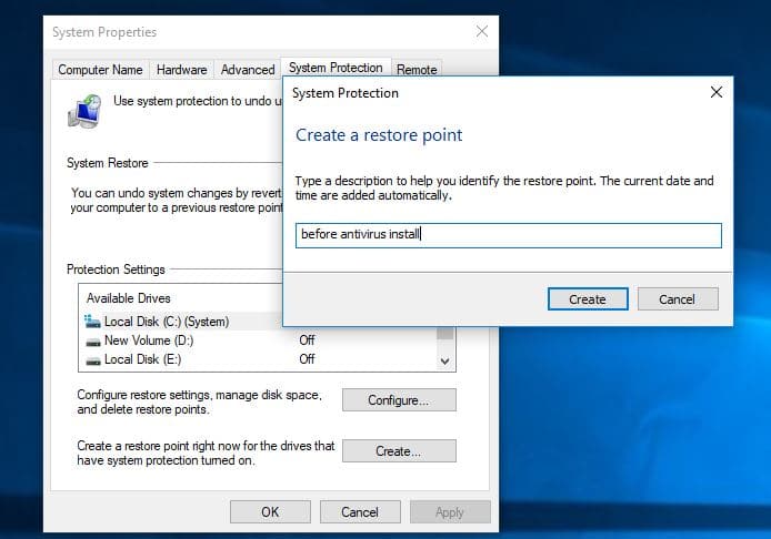 Manually Create System restore point