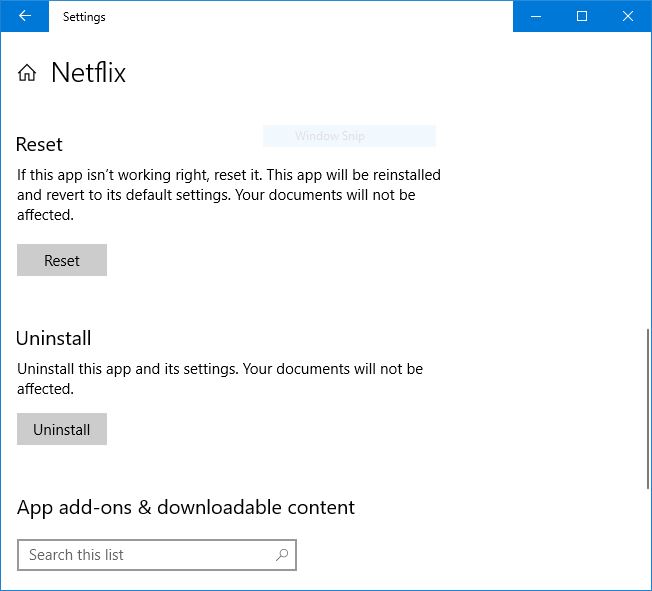 Reset Netflix windows 10 app