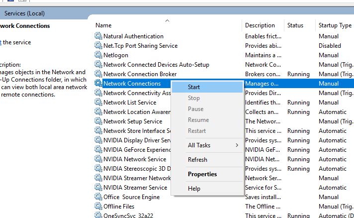 start network connection service