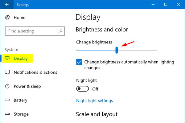 change brightness Windows 10