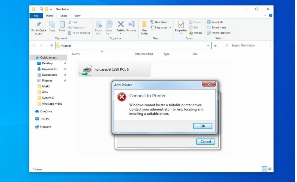 windows cannot locate a suitable printer driver