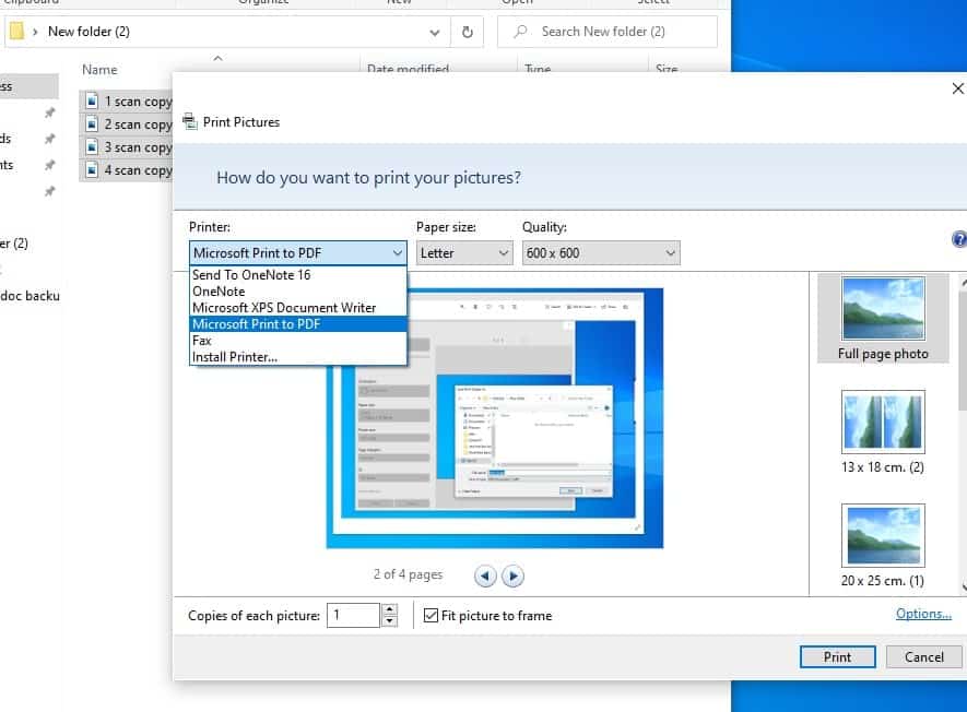 Print multiple images to pdf