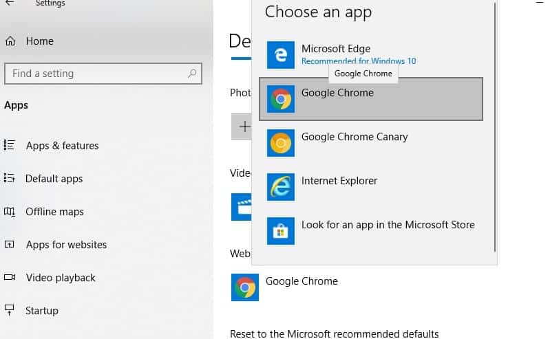 Change default web browser windows 10