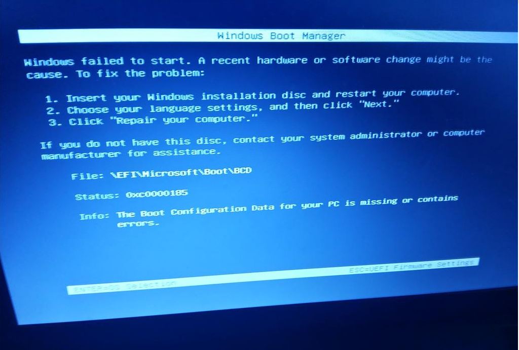 windows boot manager error