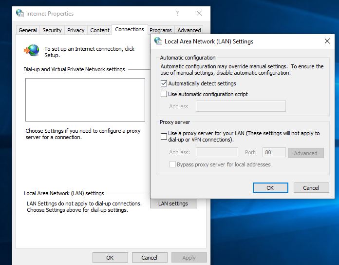Windows 10 Proxy settings