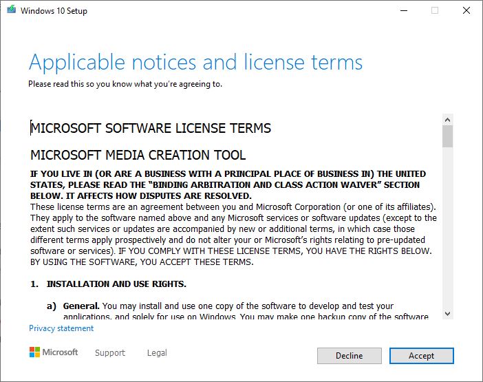 Media creation Tool licence terms
