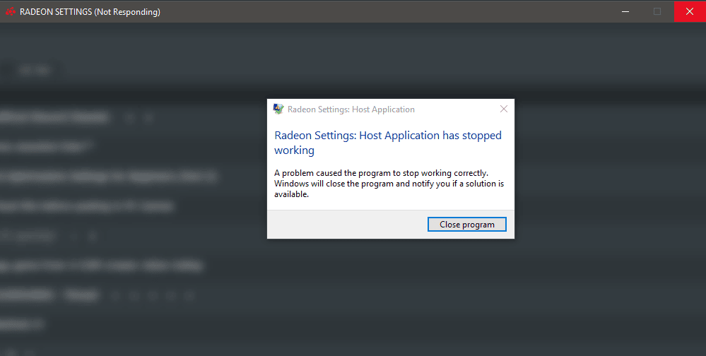 AMD Radeon settings host application has stopped working