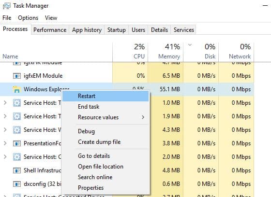 Restart Windows Explorer
