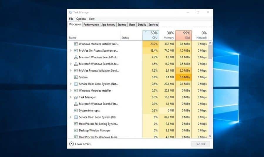 windows 10 100 disk usage
