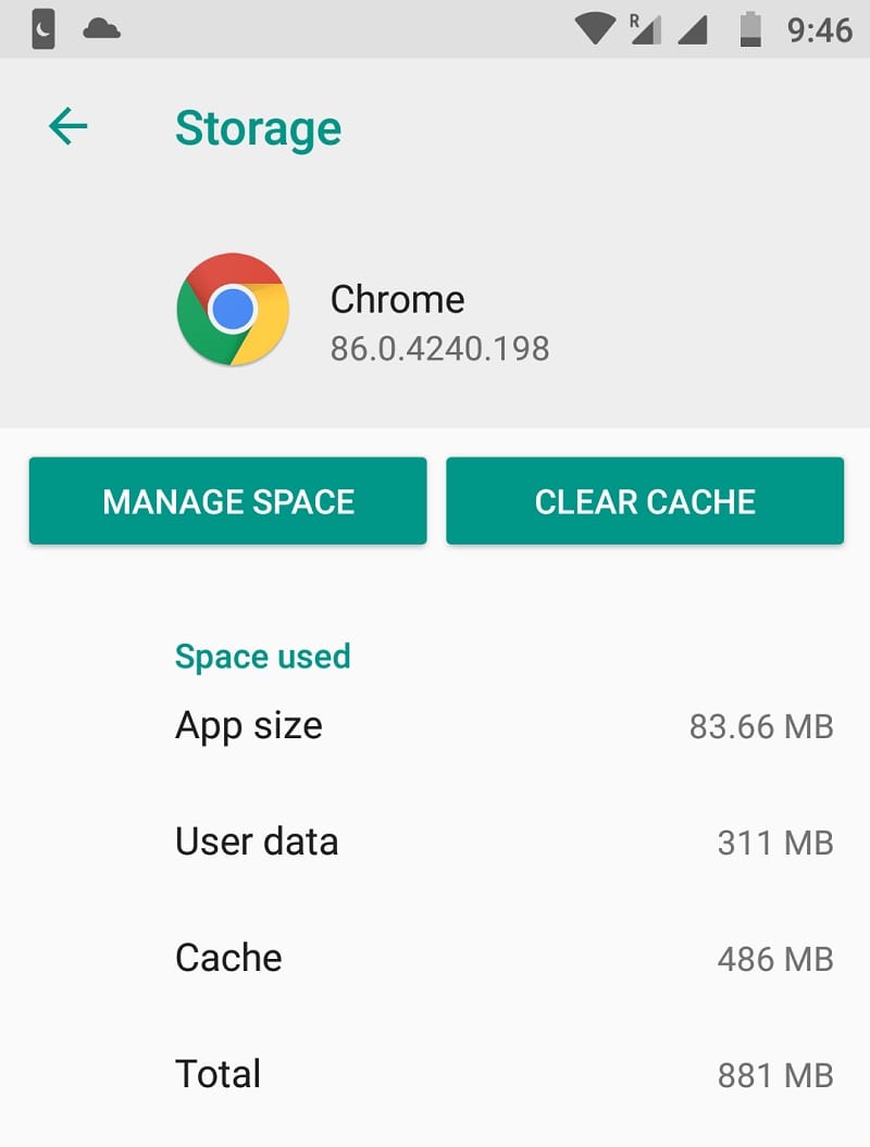 Clear chrome cache android