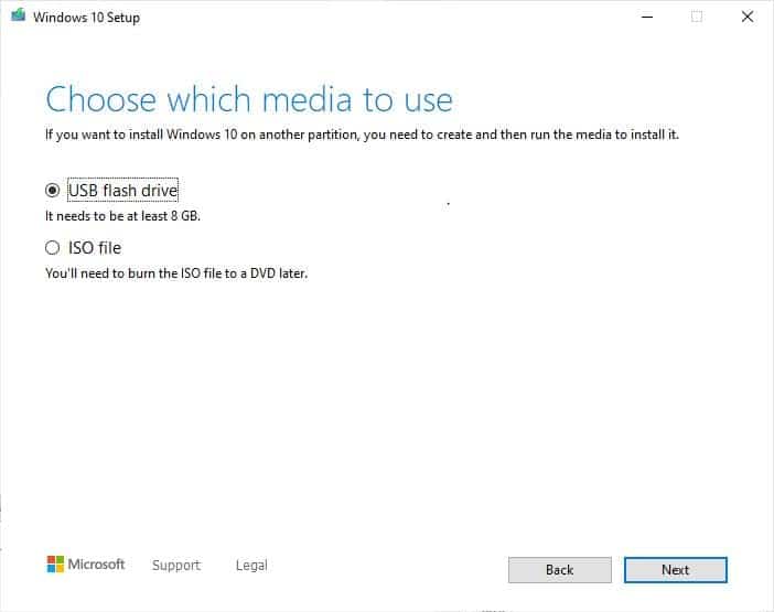 Select USB flash Drive option