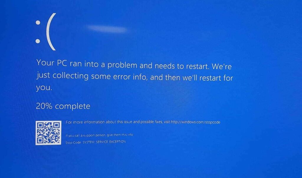 System service exception windows 10