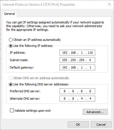 assign IP address manually