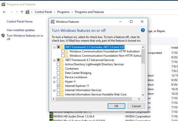 Install .NET Framework 3.5 on Windows Features