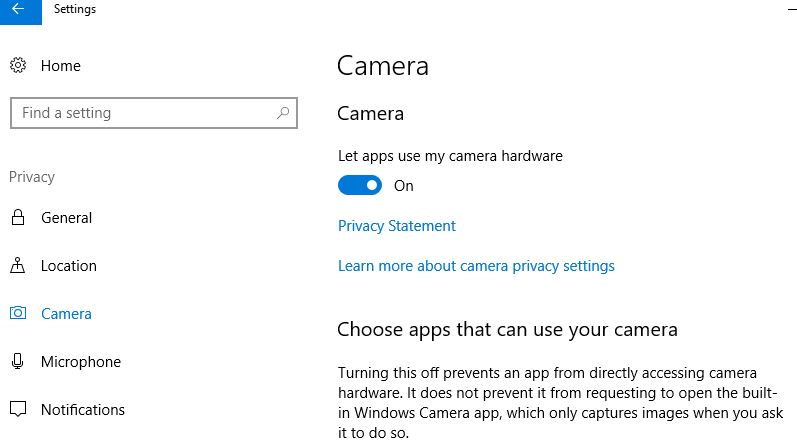 Let apps use my camera hardware” is turned ON