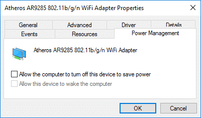 wifi adapter power management option