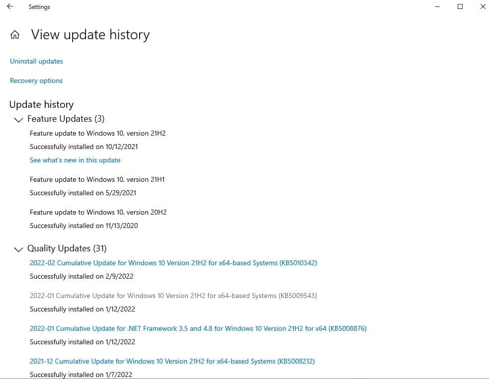 windows update history