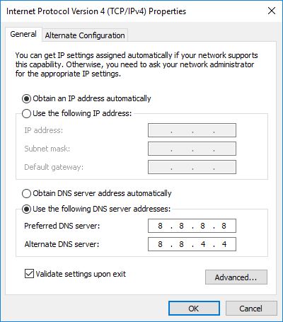 Enter DNS server address manually