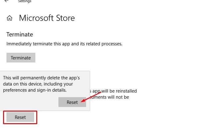 reset Microsoft store