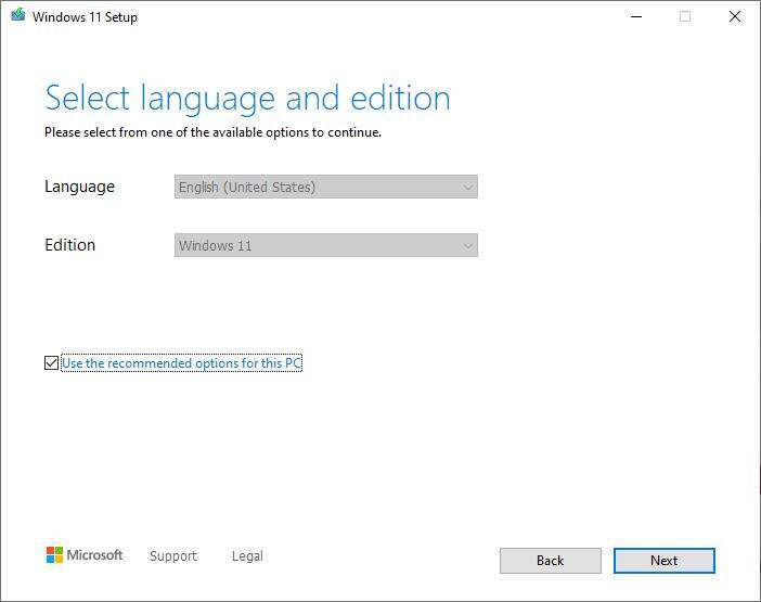 Windows 11 media creation tool language