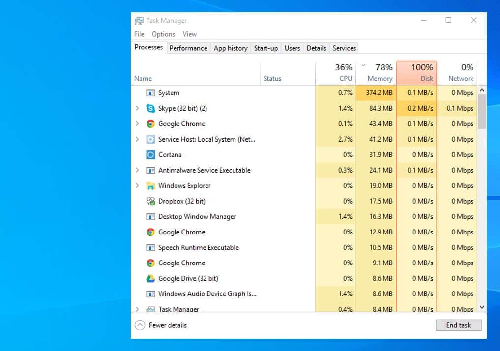 windows 10 High disk usage