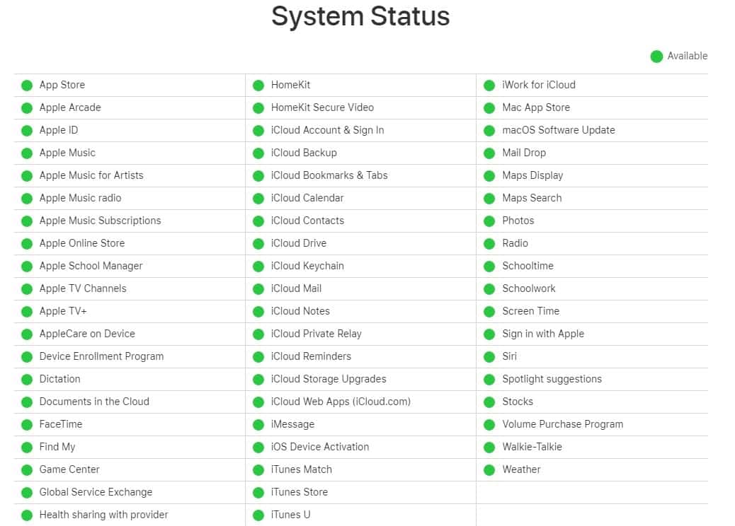 Apple server status