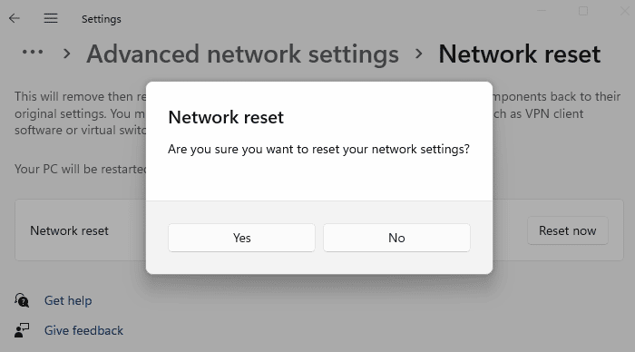 Network reset windows 11