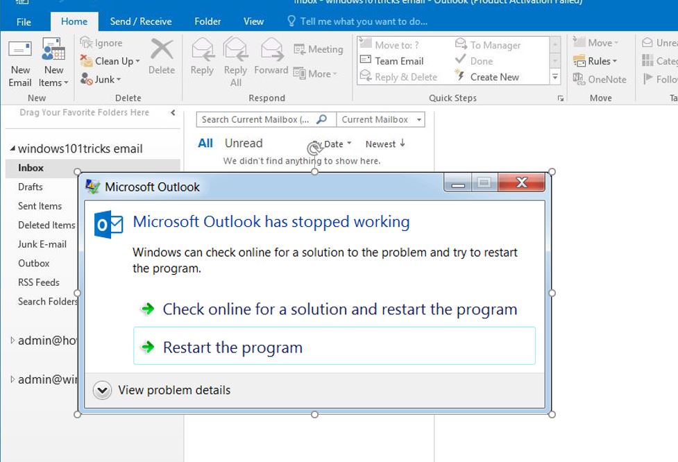 Outlook has stopped working