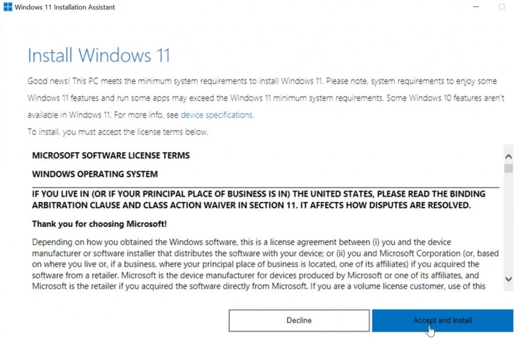 windows 11 installer assistant terms