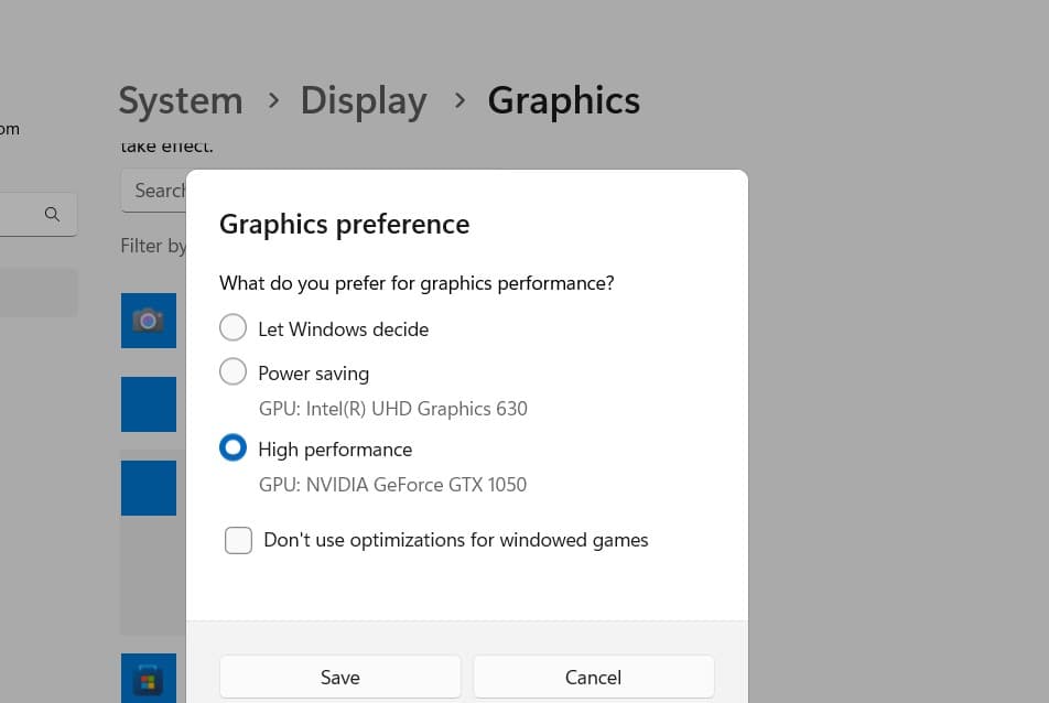 Select Graphics preference