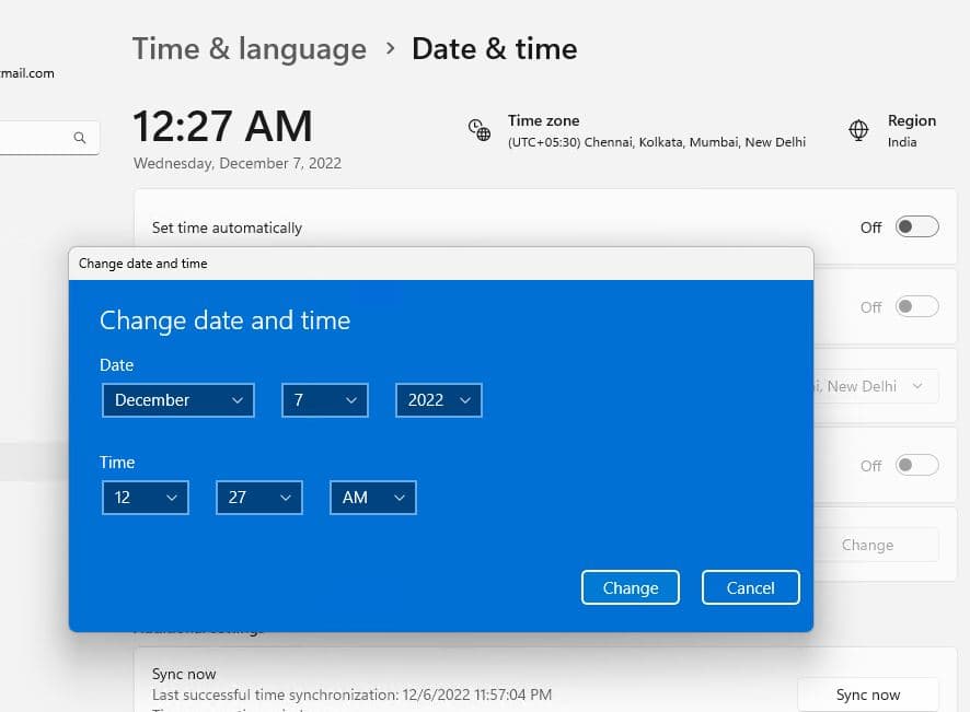 Adjust date time on windows 11