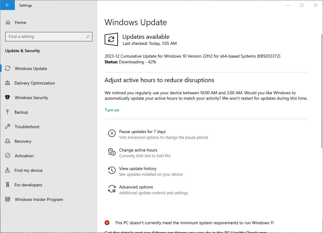 Windows 10 KB5033372 update